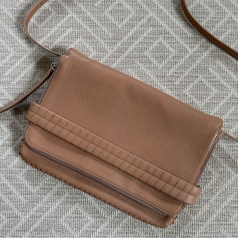 All Saints Tan Pebbled Leather Crossbody Bag